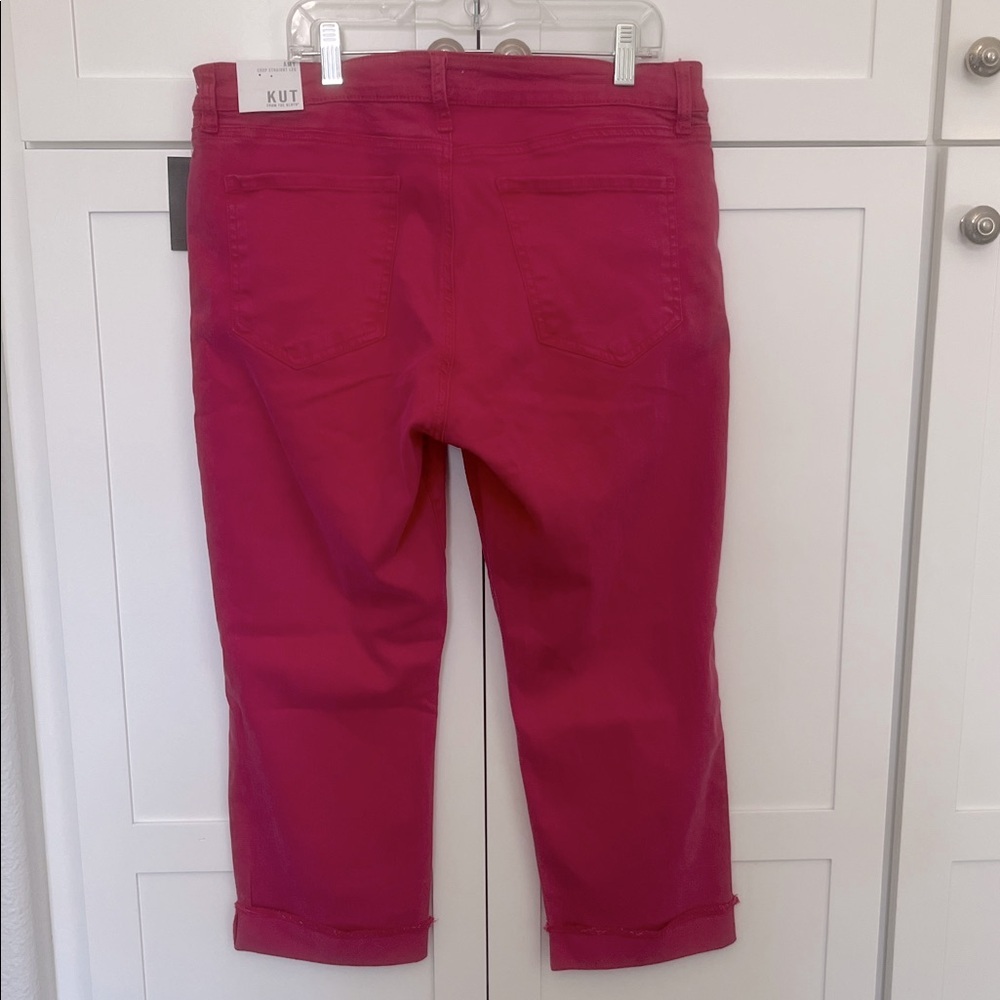 KUT From The KLOTH Jeans Amy Crop Straight Leg Pink Crop Pants Size 14 Petite - Picture 5 of 5